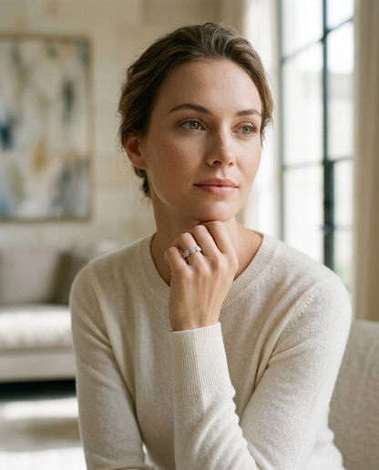 Diamond Leaf Band in 14k White Gold — portrait full
