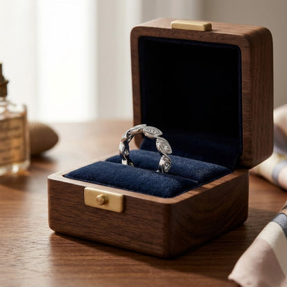 Diamond Leaf Band in 14k White Gold — velvet box