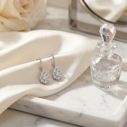 Diamond Teardrop Cluster Ring with Pave Shank in 14k White Gold (0.85ctw Equiv) All Si — marble silk