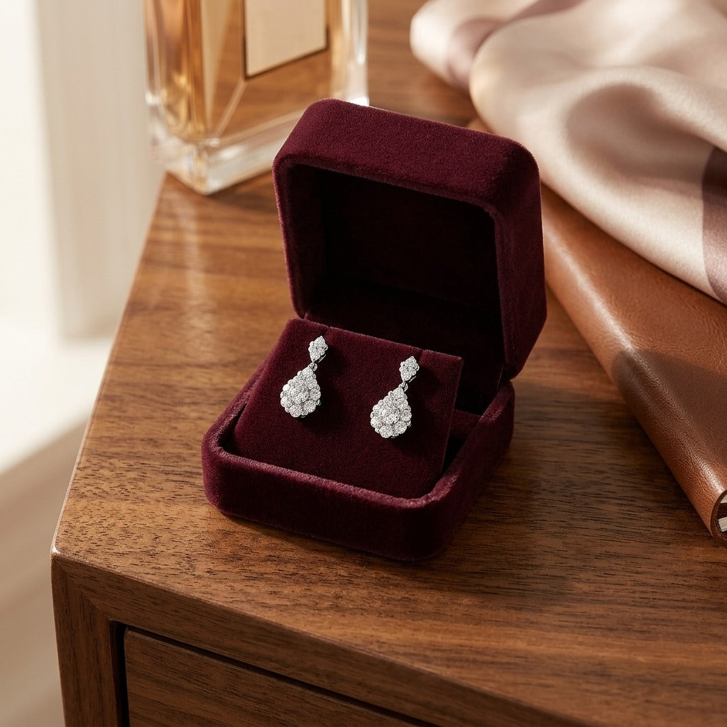 Diamond Teardrop Cluster Ring with Pave Shank in 14k White Gold (0.85ctw Equiv) All Si — velvet box