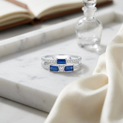 Diamond 2/3ctw & Blue Sapphire Ring in 14K White Gold - editorial hero