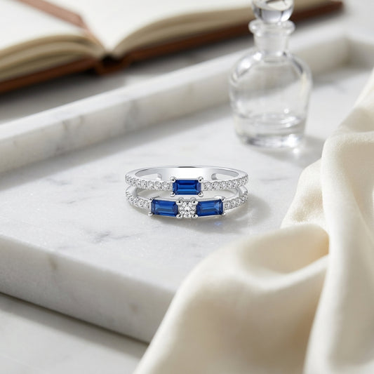 Diamond 2/3ctw & Blue Sapphire Ring in 14K White Gold - editorial hero