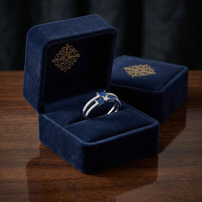 Diamond 2/3ctw & Blue Sapphire Ring in 14K White Gold - presentation
