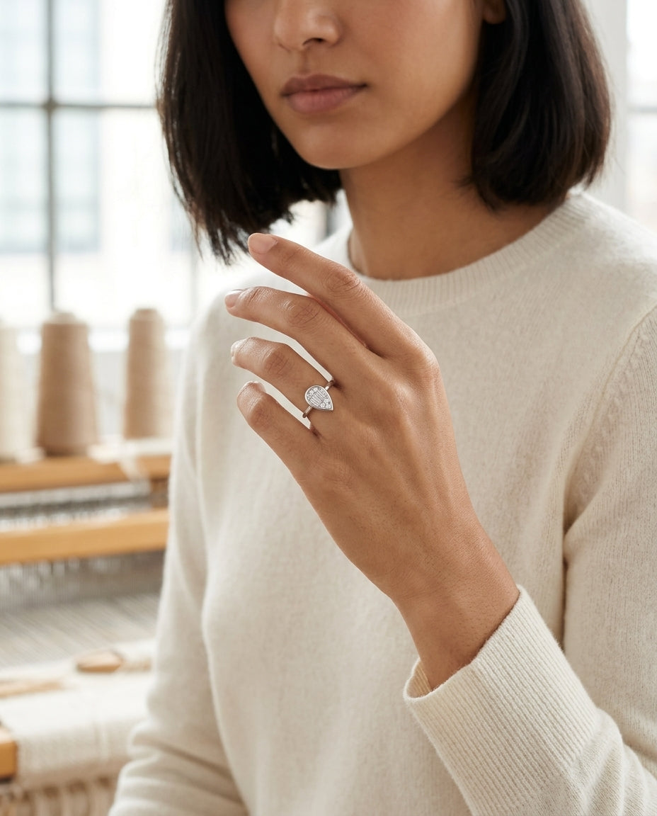Diamond Round & Baguette Pear Shape Composite Ring in 14K White Gold - editorial hero