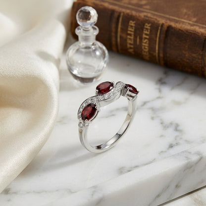 Garnet & Diamond Wave Ring 1/6ctw in 14K White Gold - lifestyle