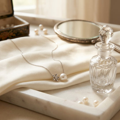 Freshwater Pearl Flower Ring in 14k White Gold — marble silk