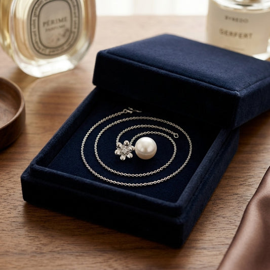 Freshwater Pearl Flower Ring in 14k White Gold — velvet box