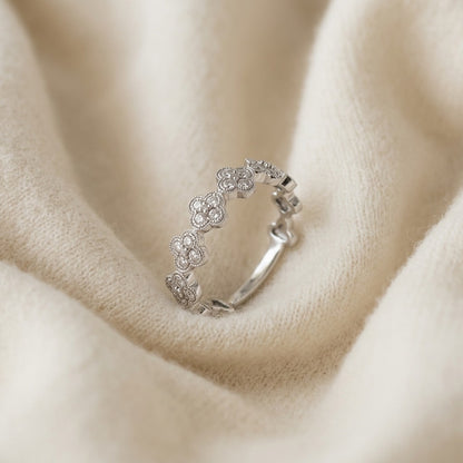 Diamond Clover Band in 14k White Gold 1/3ctw — textile flat lay