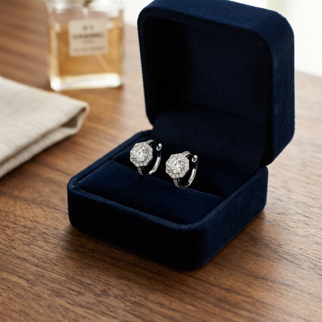 Pointed Halo Diamond Engagement Ring in 14k White Gold 1.0ct Round Center, 1.4ctw — velvet box