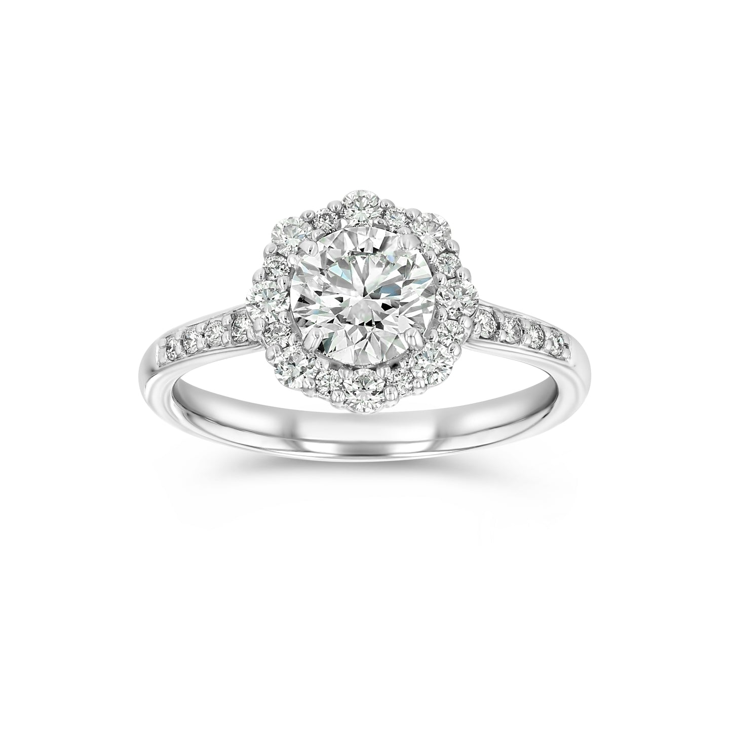 Pointed Halo Diamond Engagement Ring in 14k White Gold 1.0ct Round Center, 1.4ctw