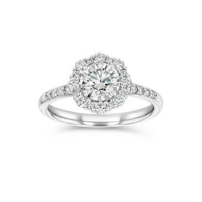 Pointed Halo Diamond Engagement Ring in 14k White Gold 1.0ct Round Center, 1.4ctw