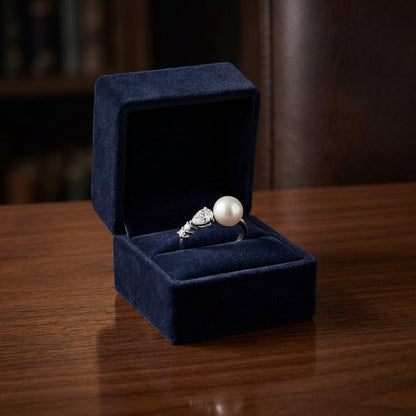 Pearl & Diamond Ring 5/8ctw in 14K White Gold - presentation