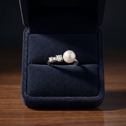 Pearl & Diamond Ring 3/8ctw in 14K White Gold - presentation