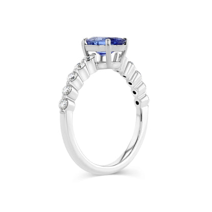 Tanzanite Oval Floating Diamond Ring in 14k White Gold 1/3ctw