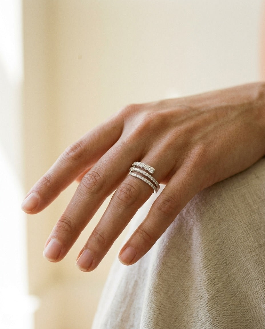 Diamond Spiral Ring in 14k White Gold 3/4ctw — portrait close