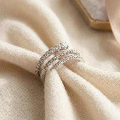 Diamond Spiral Ring in 14k White Gold 3/4ctw — textile flat lay