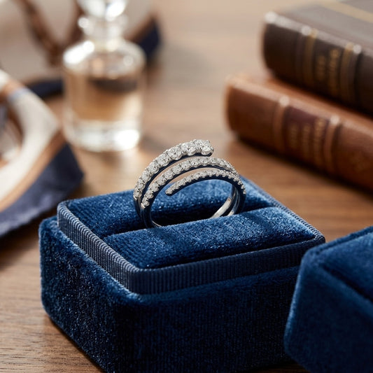 Diamond Spiral Ring in 14k White Gold 3/4ctw — velvet box