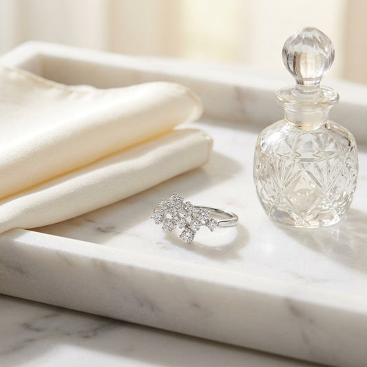 Scattered Diamond Ring in 14k White Gold — marble silk