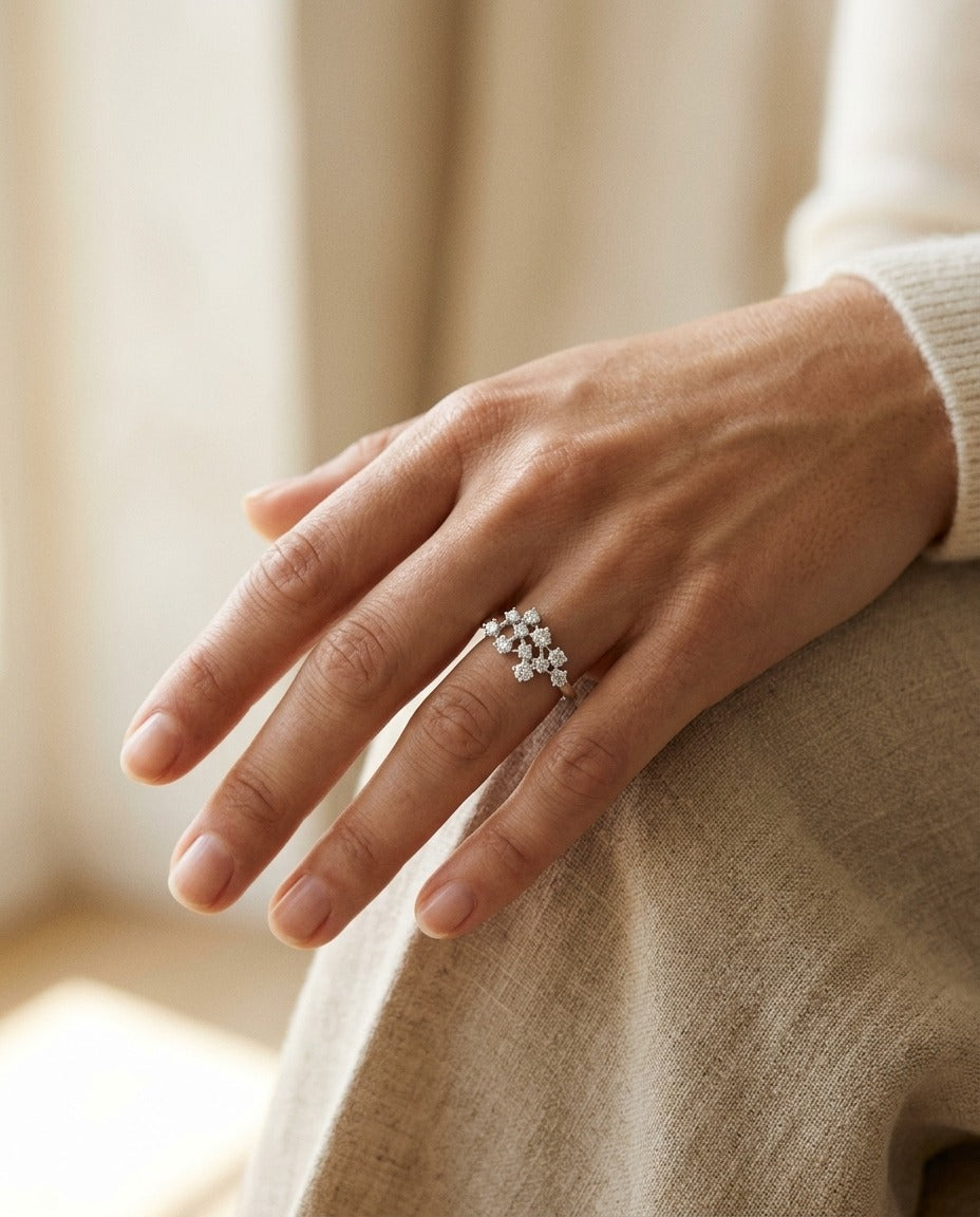 Scattered Diamond Ring in 14k White Gold — portrait close