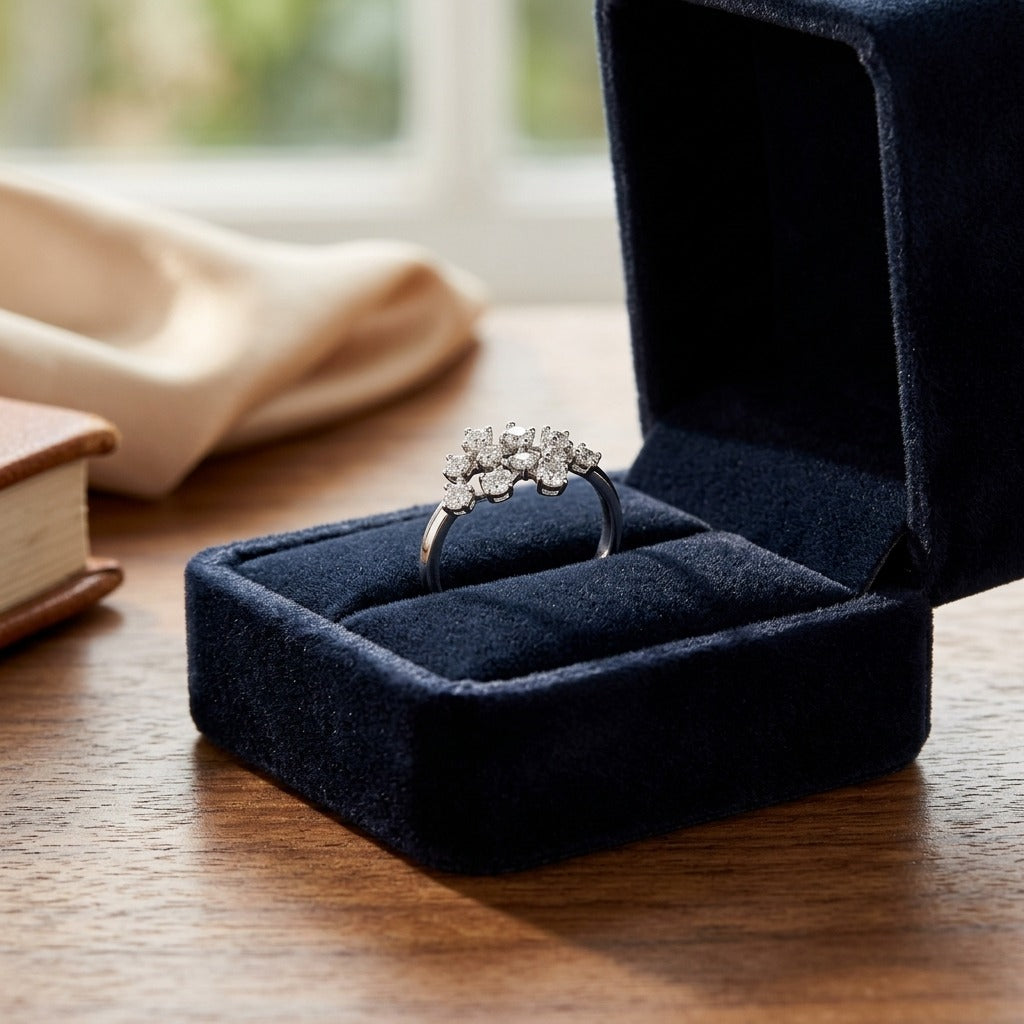 Scattered Diamond Ring in 14k White Gold — velvet box