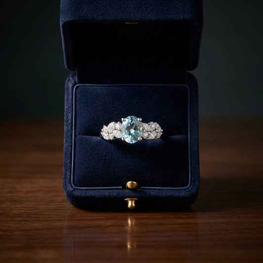 Aquamarine and Diamond Ring in 14k White Gold 1/3ctw — gift presentation
