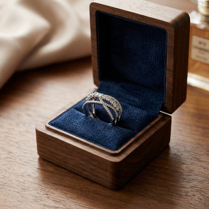 Diamond Criss-Cross Overlay Ring in 14k White Gold 9/10ctw — velvet box