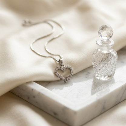 Diamond Dangle Heart Pendant In 14k White Gold — marble silk