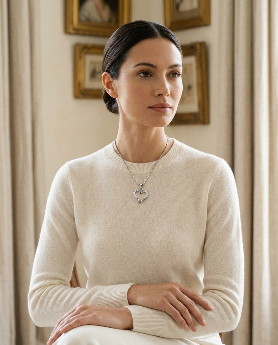 Diamond Dangle Heart Pendant In 14k White Gold — portrait full