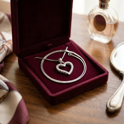 Diamond Dangle Heart Pendant In 14k White Gold — velvet box