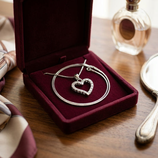 Diamond Dangle Heart Pendant In 14k White Gold — velvet box