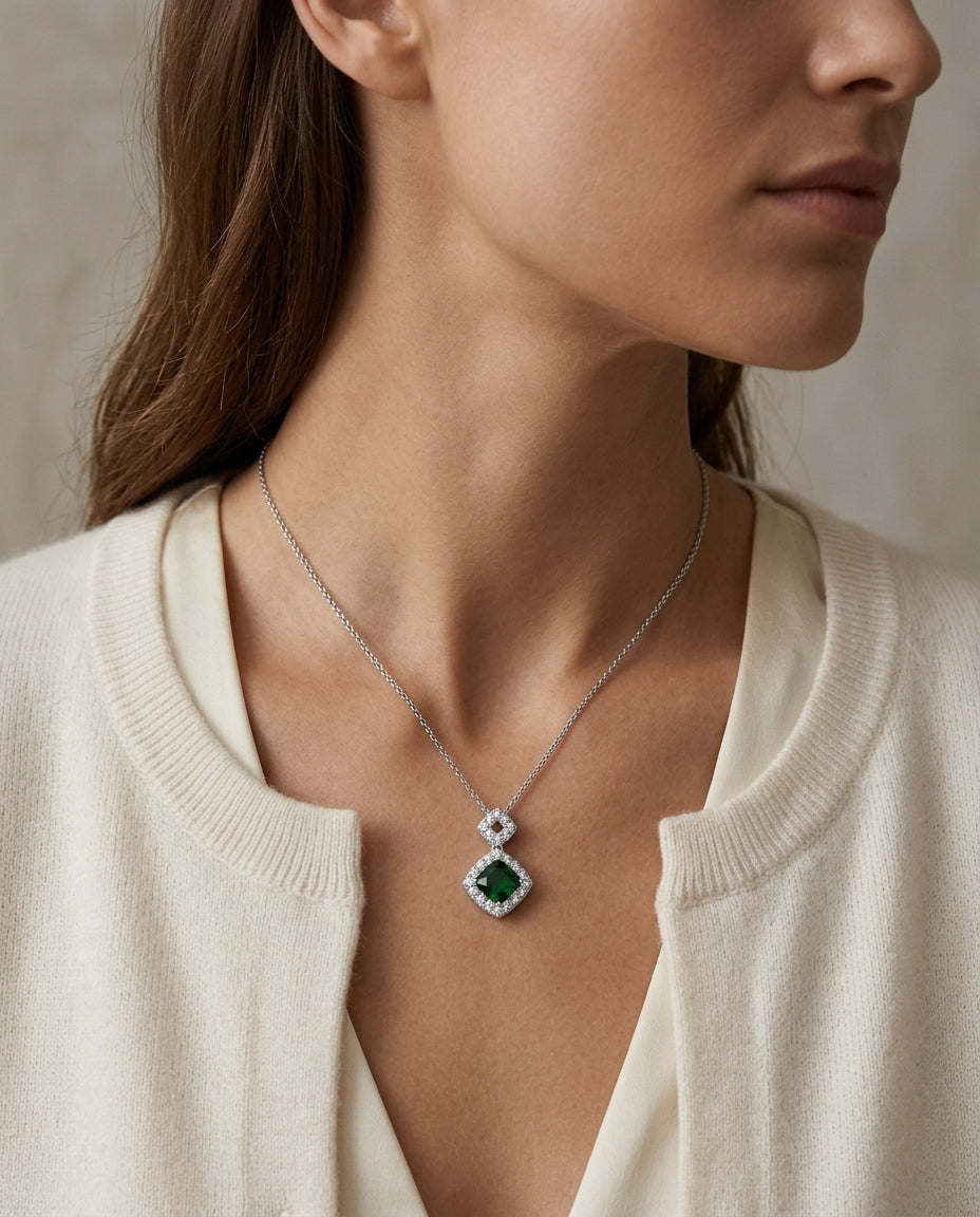 Green Tourmaline And Diamond Pave Pendant In 14k White Gold (1 Ct. Tw.) — editorial close-up