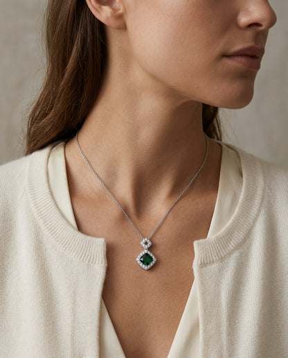 Green Tourmaline And Diamond Pave Pendant In 14k White Gold (1 Ct. Tw.) — editorial close-up