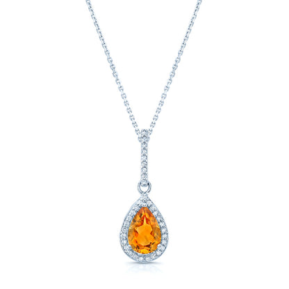 Citrine And Diamond Pendant In 14k White Gold (1/6 Ct.tw.)