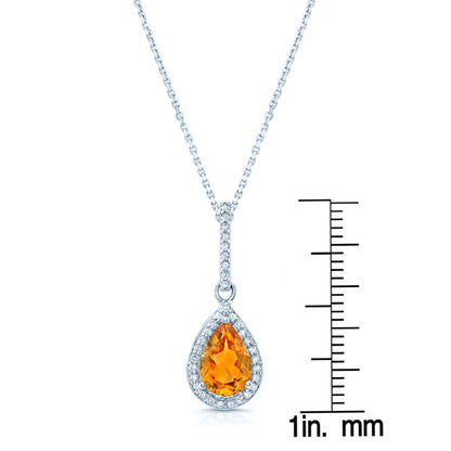 Citrine And Diamond Pendant In 14k White Gold (1/6 Ct.tw.)