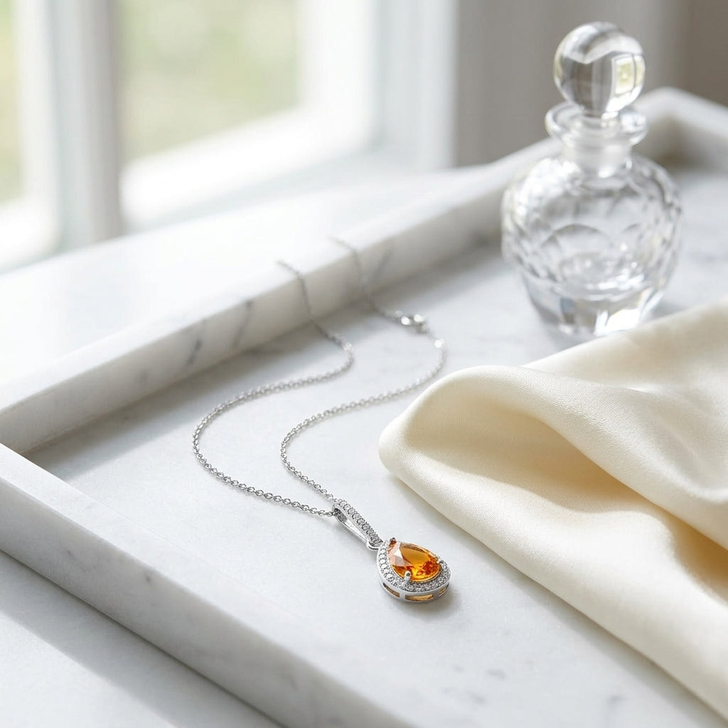 Citrine And Diamond Pendant In 14k White Gold (1/6 Ct.tw.) — atelier still life