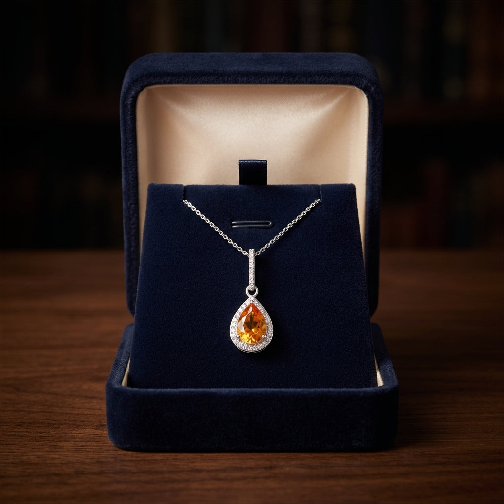 Citrine And Diamond Pendant In 14k White Gold (1/6 Ct.tw.) — gift presentation