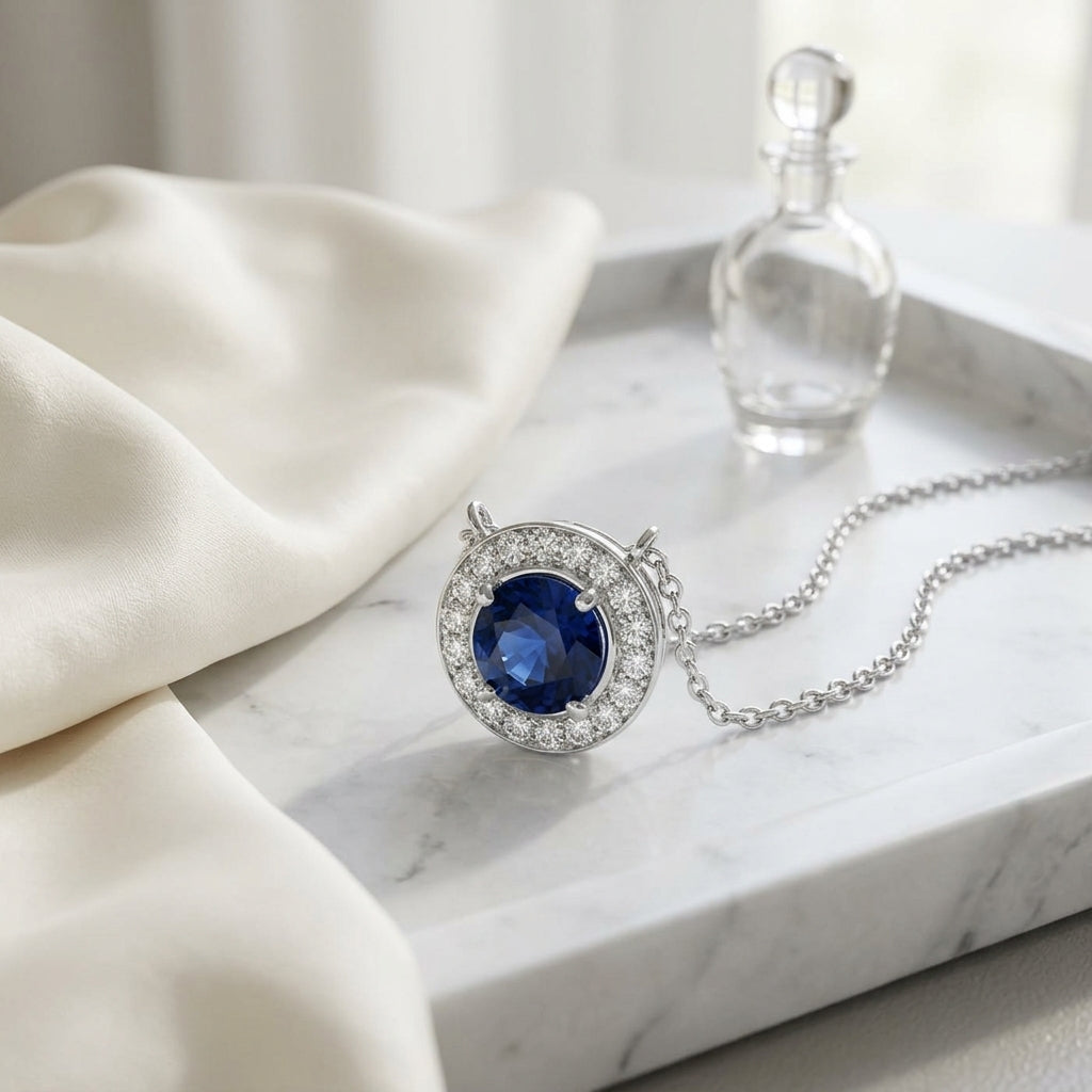 Sapphire And Diamond Pendant In 14k White Gold (1/4 Ct. Tw.) — atelier still life