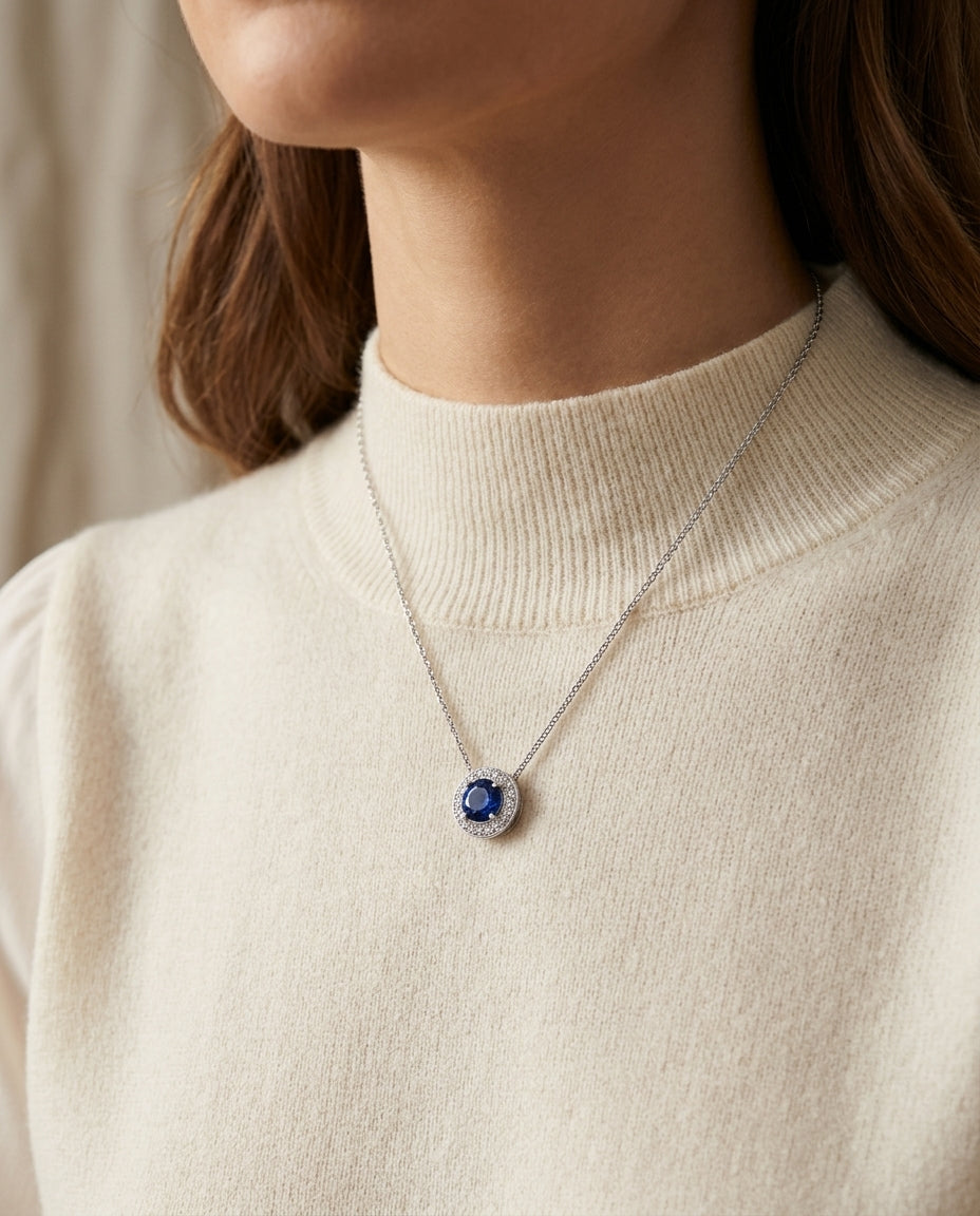 Sapphire And Diamond Pendant In 14k White Gold (1/4 Ct. Tw.) — editorial close-up