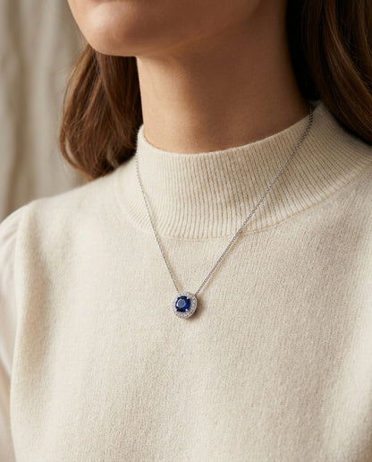 Sapphire And Diamond Pendant In 14k White Gold (1/4 Ct. Tw.) — editorial close-up