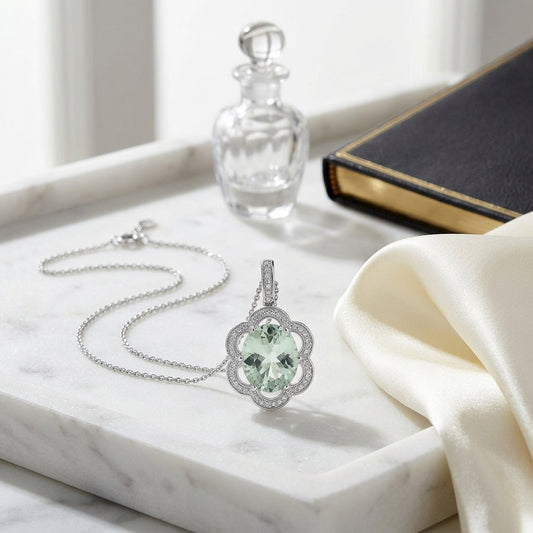 14kw Green Quartz And Diamond Pendant — atelier still life