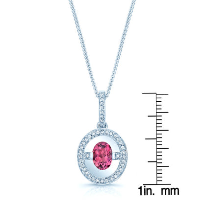 Pink Tourmaline And Diamond Oval Dangle Halo Pendant In 14k White Gold (18-in Curb Chain)