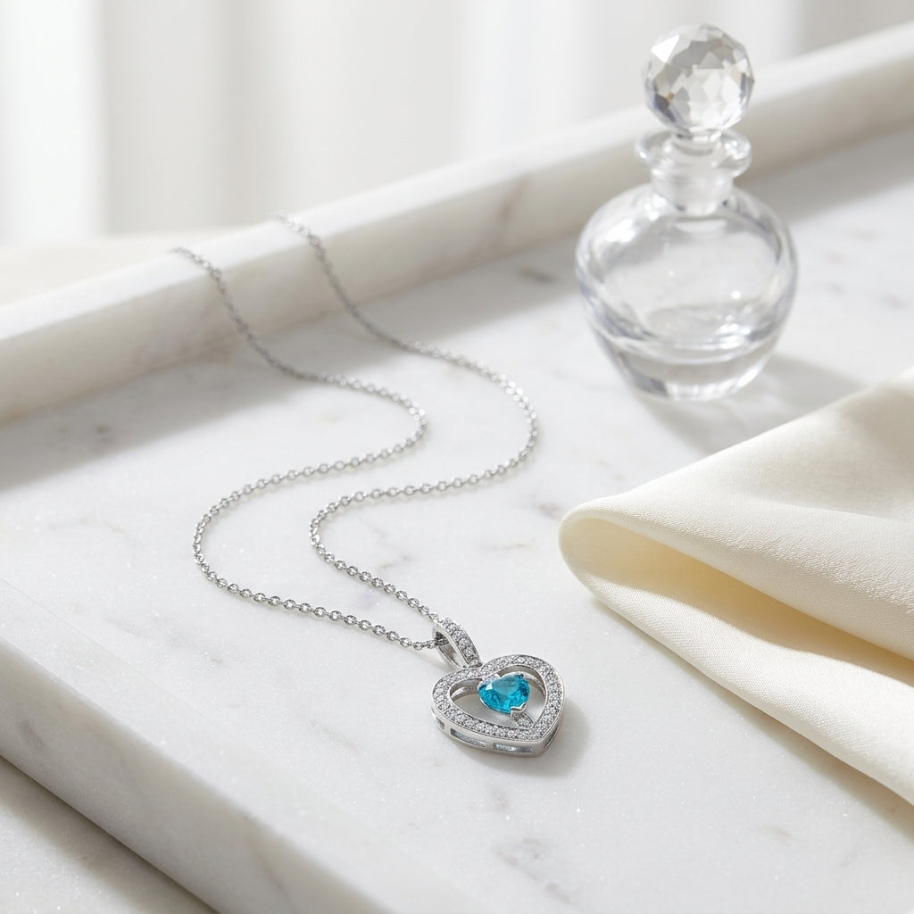 Blue Topaz Heart And Diamond Pendant 14k White Gold — atelier still life