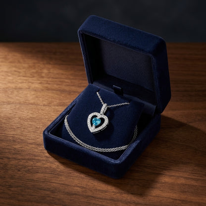 Blue Topaz Heart And Diamond Pendant 14k White Gold — gift presentation