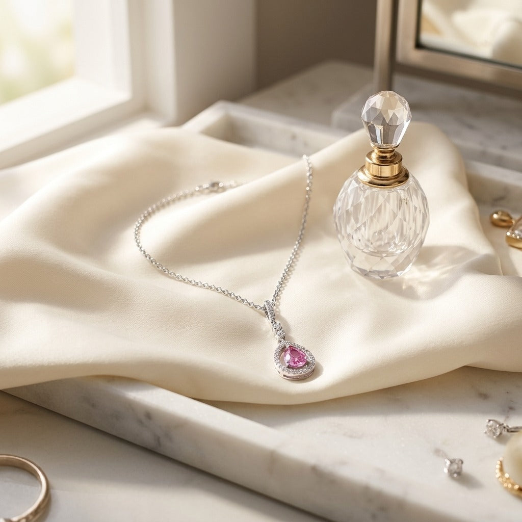 Pink Sapphire & Diamond Pendant — marble silk