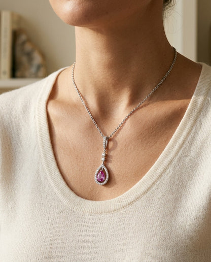 Pink Sapphire & Diamond Pendant — portrait close
