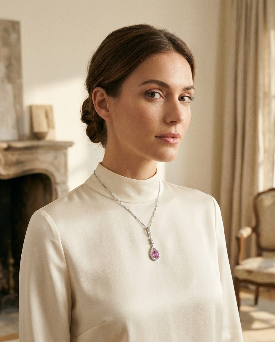 Pink Sapphire & Diamond Pendant — portrait full