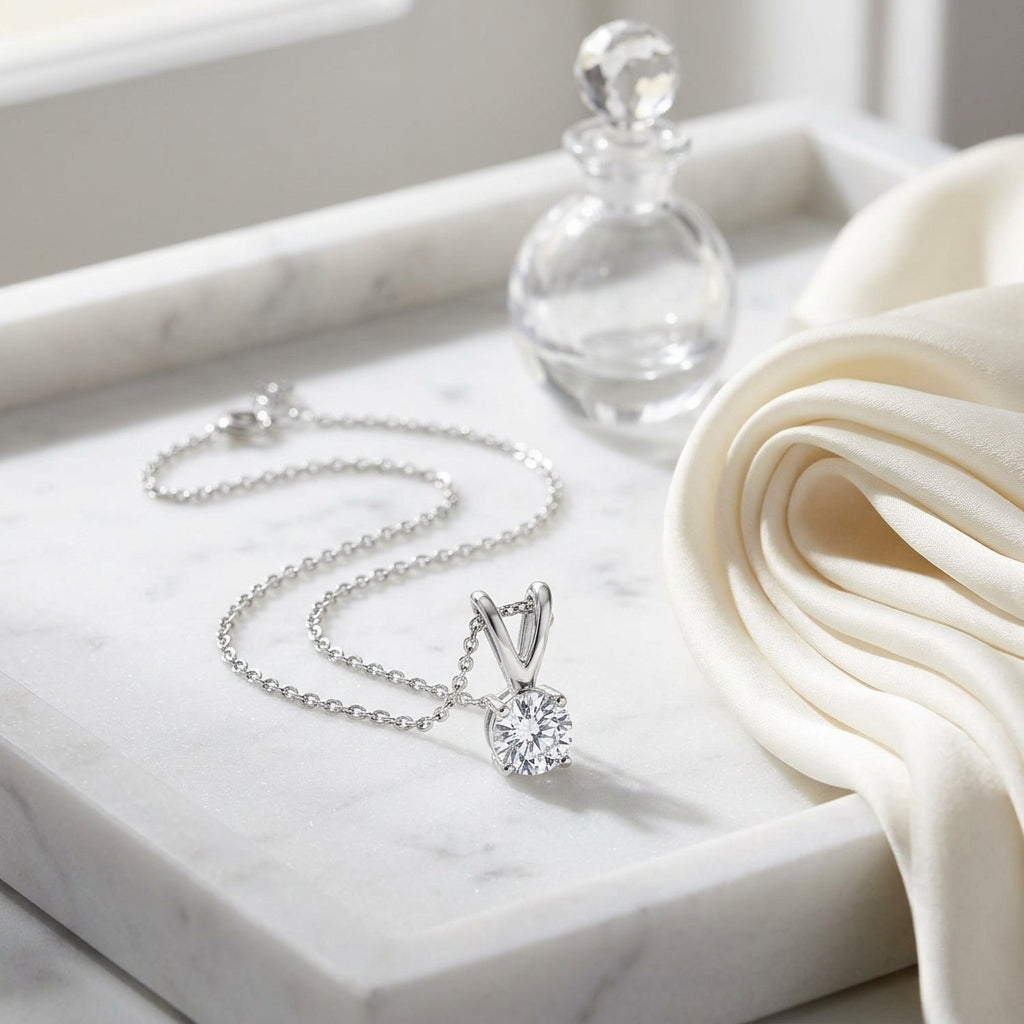 Diamond Round Solitaire Pendant In 14k White Gold 17-in Baby Curb Ch — atelier still life
