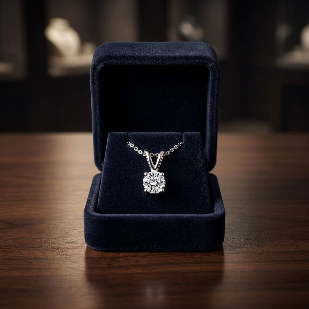 Diamond Round Solitaire Pendant In 14k White Gold 17-in Baby Curb Ch — gift presentation