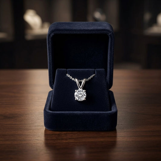 Diamond Round Solitaire Pendant In 14k White Gold 17-in Baby Curb Ch — gift presentation