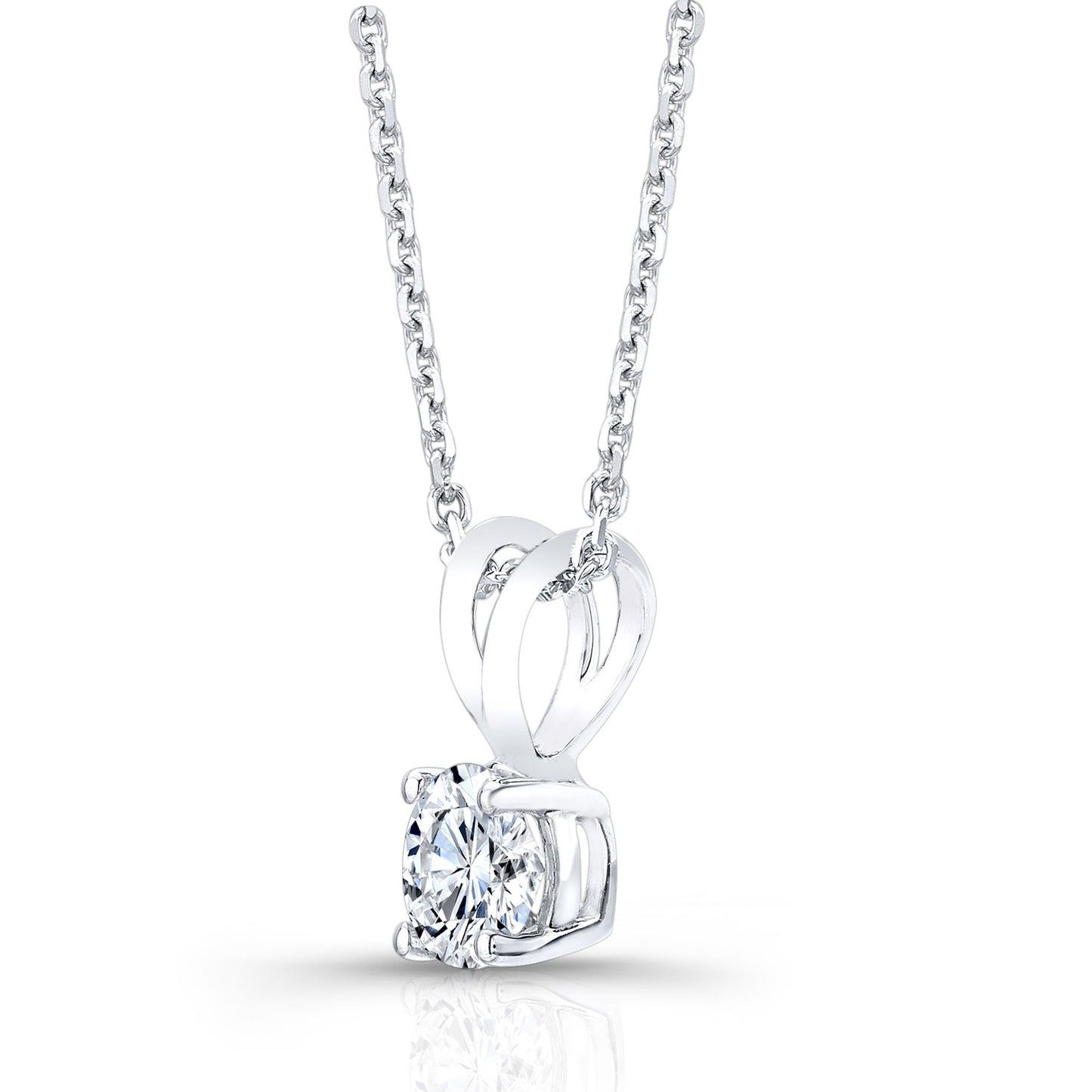 Diamond Round Solitaire Pendant In 14k White Gold 17-in Baby Curb Ch